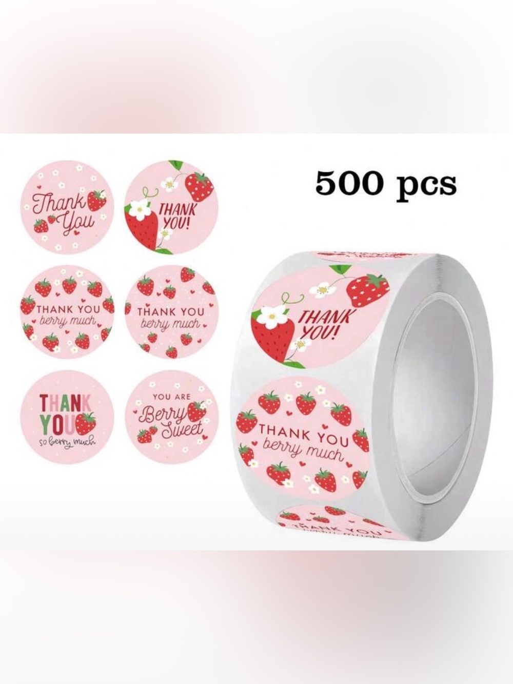 500 Pc Strawberry Thank You Sticker Roll